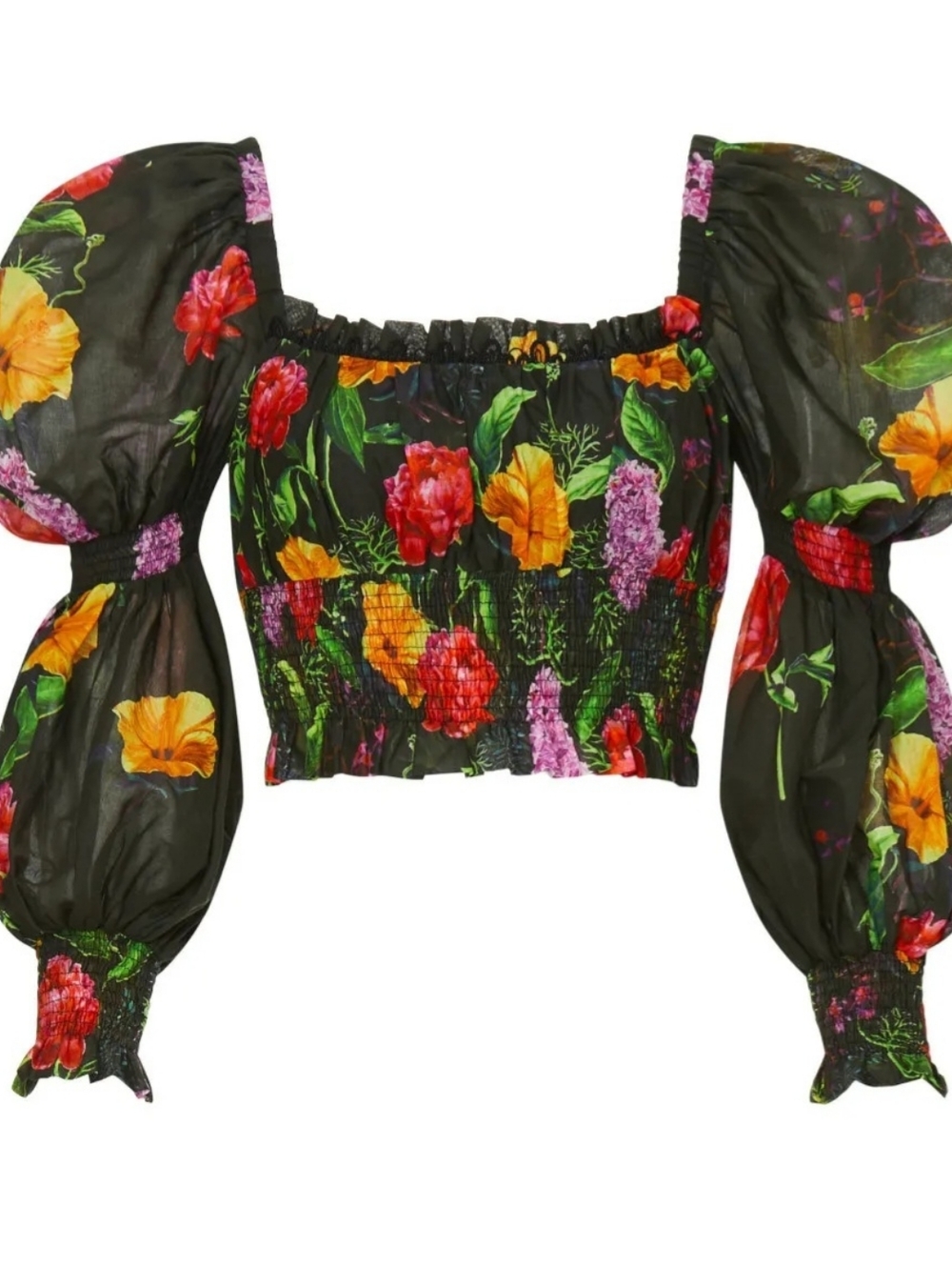 Charo Ibiza M Floral Puff Sleeve Crop Top